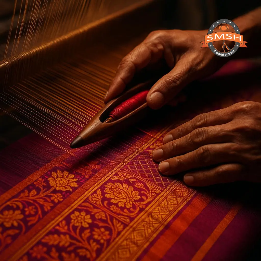 Master weaver working on traditional handloom